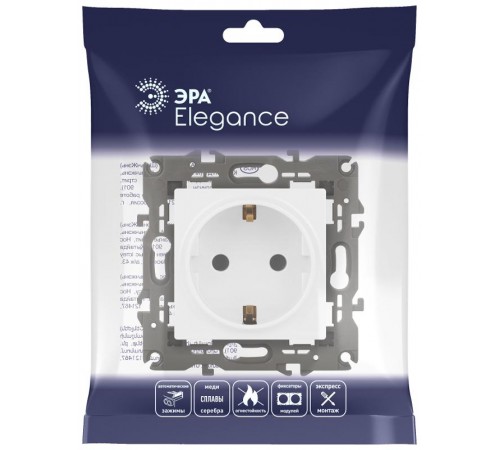 14-2101-01 Розетка с заземлением, 16A-250В, IP20, Эра Elegance, белый  Б0034264  ЭРА
