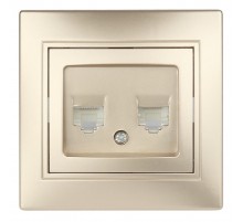 1-304-04 Intro Розетка информационная 2xRJ45, СУ, Plano, шампань  Б0043244  Intro
