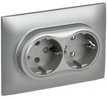 SKANDY Розетка 2-местная с з/к без з/ш 16А сб. SK-R08S серебряный  SK-R21-16-K23-F  IEK