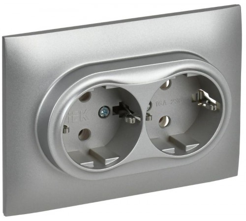 SKANDY Розетка 2-местная с з/к без з/ш 16А сб. SK-R08S серебряный  SK-R21-16-K23-F  IEK