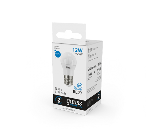 Лампа светодиодная Elementary Шар 12W 950lm 6500K Е27 LED 1/10/100  53232  Gauss