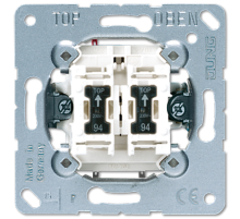 Балансирный выключатель 10 A/ 250 B, двухклавишный, пружинные зажимы, в комплекте 2 лампы (установлены); не подходит к клавишам серии EP; универсальны