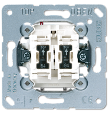 Балансирный выключатель 10 A/ 250 B, двухклавишный, пружинные зажимы, в комплекте 2 лампы (установлены); не подходит к клавишам серии EP; универсальны