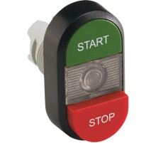 Кнопка двойная MPD15-11С (зеленая/красная-выступающая) прозрачна я линза с текстом (START/STOP)  1SFA611144R1108  ABB