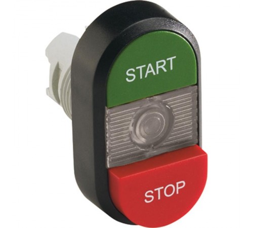 Кнопка двойная MPD15-11С (зеленая/красная-выступающая) прозрачна я линза с текстом (START/STOP)  1SFA611144R1108  ABB