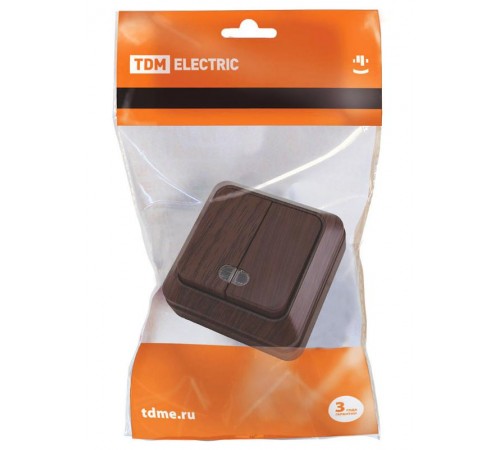 Выключатель 2-кл. открытой установки с подсветкой IP20 10А, бук "Ладога"   SQ1801-0030  TDM