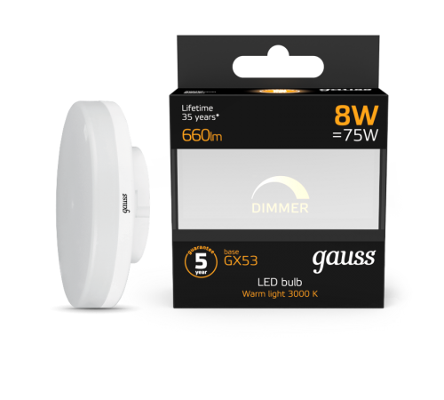 Лампа светодиодная LED 8Вт GX53 220В 2700К диммируемая  108408108-D  Gauss
