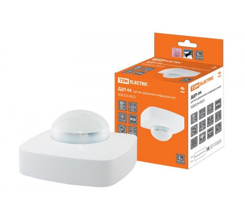 Датчик движения ДДП-04 2000Вт, 10-1800с, 4х20м , 3+лк, 120(сбоку)+360(сверху)гр, IP20,  SQ0324-0023  TDM