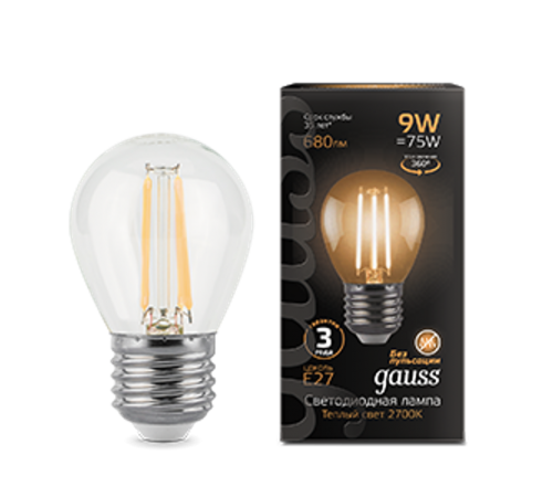 Лампа светодиодная Black LED Filament Шар E27 9W 680lm 2700K  105802109  Gauss