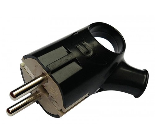 Вилка угловая с кольцом с заземлением 16А черная 4220  4690612009155  IN HOME