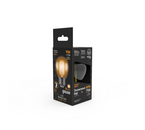 Лампа светодиодная Black LED Filament Шар E27 9W 680lm 2700K  105802109  Gauss