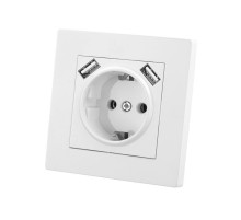 Розетка 2П+З 16А 250В + 2 USB порта 2,1А 5В белая "Сенеж"   SQ1816-0053  TDM