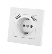 Розетка 2П+З 16А 250В + 2 USB порта 2,1А 5В белая "Сенеж"   SQ1816-0053  TDM