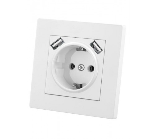 Розетка 2П+З 16А 250В + 2 USB порта 2,1А 5В белая "Сенеж"   SQ1816-0053  TDM
