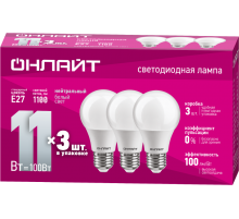 Лампа светодиодная 90 603 OLL-A60-11-230-4K-E27-PACK3  90603  ОНЛАЙТ