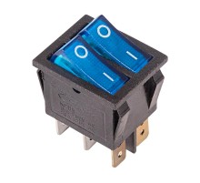 Выключатель клавишный 250V 15А (6с) ON-OFF синий с подсветкой ДВОЙНОЙ  36-2411  REXANT