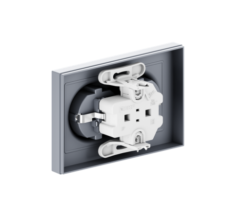 Механизм розетки двойной, 16А, с заземлением, со шторками, с рамкой, алюминий Эпика EKF  UP1-SOA-211  EKF