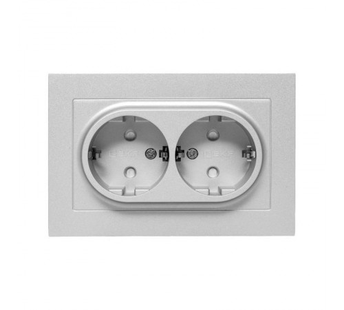 Механизм розетки двойной, 16А, с заземлением, со шторками, с рамкой, алюминий Эпика EKF  UP1-SOA-211  EKF