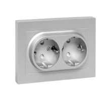 Механизм розетки двойной, 16А, с заземлением, со шторками, с рамкой, алюминий Эпика EKF  UP1-SOA-211  EKF