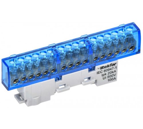 TEKFOR Шина N "ноль" изолированная на универсальном держателе 6х9-16-С  TF-NN10-16-KL-K07  IEK