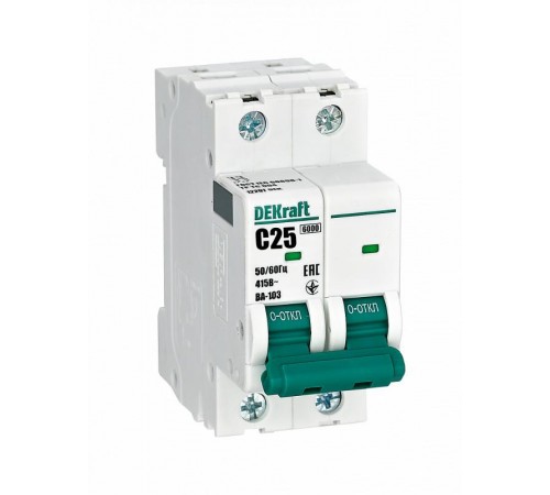 Выключатель автоматический двухполюсный ВА-103 2Р 25А характеристика C 6кА  12291DEK  DEKraft