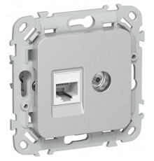 FLITE Розетка 2-ая RJ45/TV кат.5Е UTP РКТВ5е-2-0-ФлА алюминий  FI-AK22-1-K47  IEK