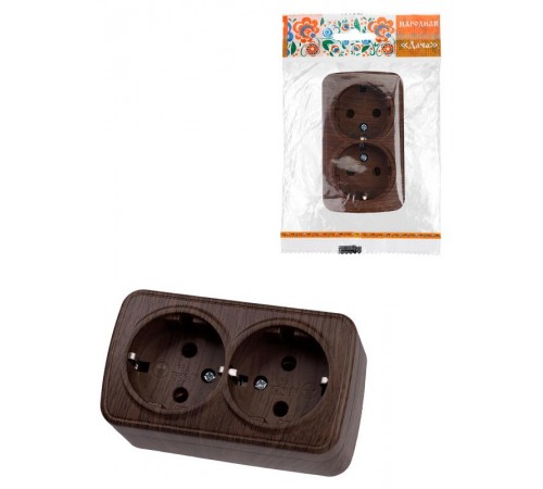 Розетка двойная 2П+3 открытой установки IP20 16А, венге "Дача" Народная  SQ1824-0030  TDM