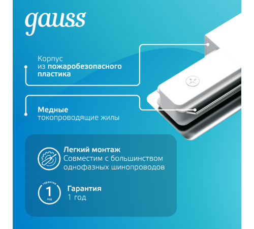 Адаптер питания для подключения светильников к трековой системе к сети белый  TR114  Gauss