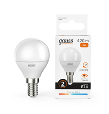 Лампа светодиодная LED 6Вт E14 220В 2700К Elementary шар  53116  Gauss