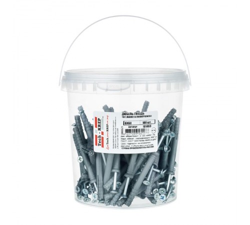 Дюбель-гвоздь 6х60 пот. манжета (полипропилен) (100 шт) - ведро ( 0,53 кг)  101468  Tech-KREP