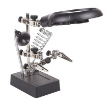 Держатель "третья рука" с лупой х2.5, подставка под паяльник, LED подсветка (ZD-126-3)  12-0250  REXANT