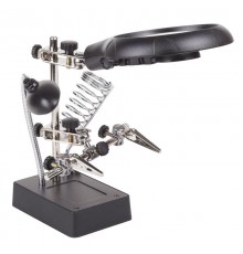 Держатель "третья рука" с лупой х2.5, подставка под паяльник, LED подсветка (ZD-126-3)  12-0250  REXANT