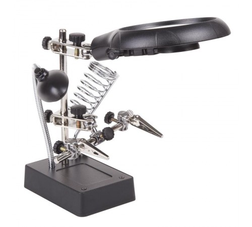 Держатель "третья рука" с лупой х2.5, подставка под паяльник, LED подсветка (ZD-126-3)  12-0250  REXANT