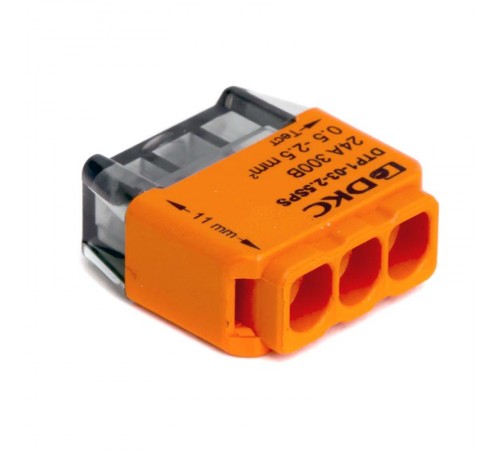 Клеммная колодка на 3 проводника до 2,5 кв. мм. на токи до 24А  DTP1-03-2.5SPS  DKC