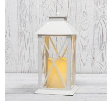 Декоративный фонарь со свечой 14x14x29 см, белый корпус, теплый белый цвет свечения  513-046  NEON-NIGHT