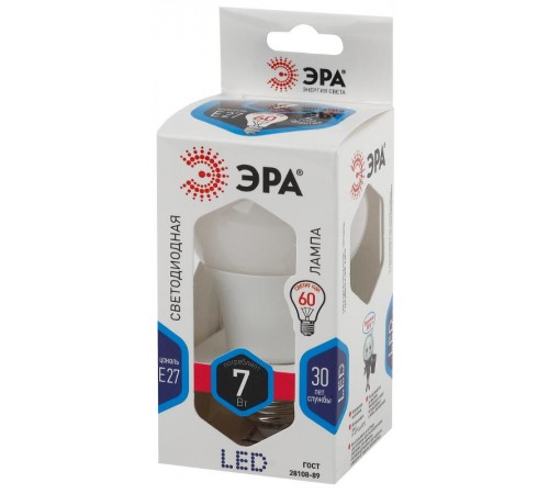 Лампа светодиодная LED A60-7W-840-E27 Лампы СВЕТОДИОДНЫЕ СТАНДАРТ ЭРА (диод, груша, 7Вт, нейтр, E27)  Б0029820  ЭРА