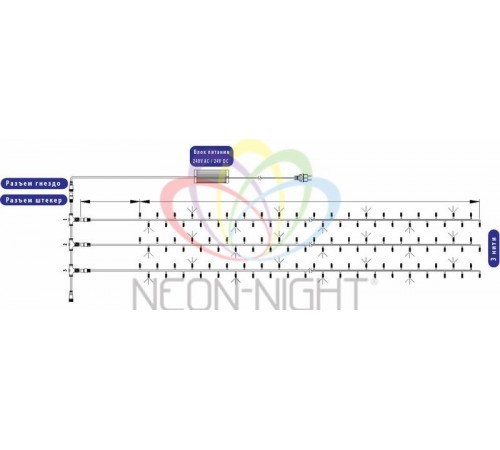 Гирлянда "LED ClipLight" 24V, 3 нити по 10 метров, цвет диодов Мульти  323-319  NEON-NIGHT