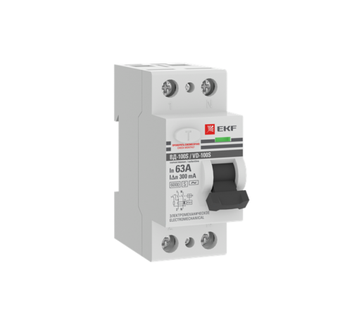 УЗО ВД-100 (S) 2P 63А 300мА тип (АС) эл-мех 6кА EKF PROxima (замена - E1026MS63300)