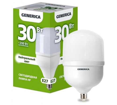 Лампа светодиодная HP 30Вт 230В 4000К E27   LL-HP-30-230-40-E27-G  GENERICA