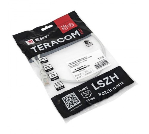 Патч-корд TERACOM PRO Cat.5E неэкранированный UTP оболочка LSZH серый (0,5м)  TRP-5EUTP-LSH-05M-GY  EKF