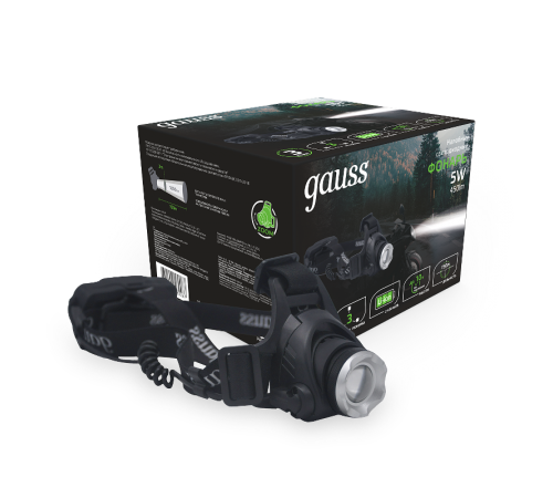 Фонарь налобный GFL407 5W 450lm Li-ion 2400mAh LED 1/12/48  GF407  Gauss