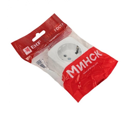 Минск Розетка 1-местная ОП 16А с заземлением белая  EKF Basic  EGR16-028-10  EKF