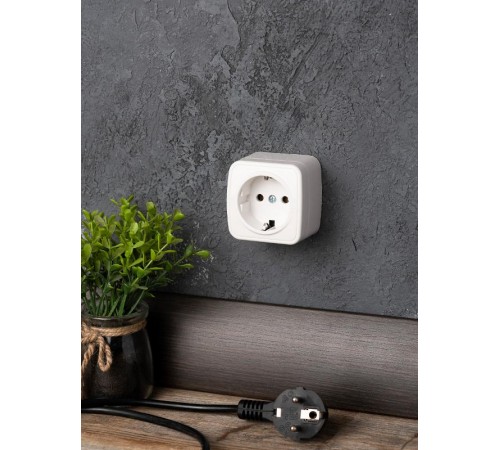 Минск Розетка 1-местная ОП 16А с заземлением белая  EKF Basic  EGR16-028-10  EKF