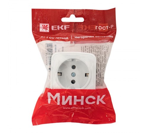 Минск Розетка 1-местная ОП 16А с заземлением белая  EKF Basic  EGR16-028-10  EKF