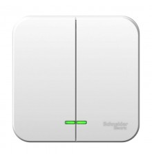 Blanca Белый О/У с изолирующей пластиной Выключатель 2-клавишный с подсветкой 6А, 250B  BLNVA065111  SE