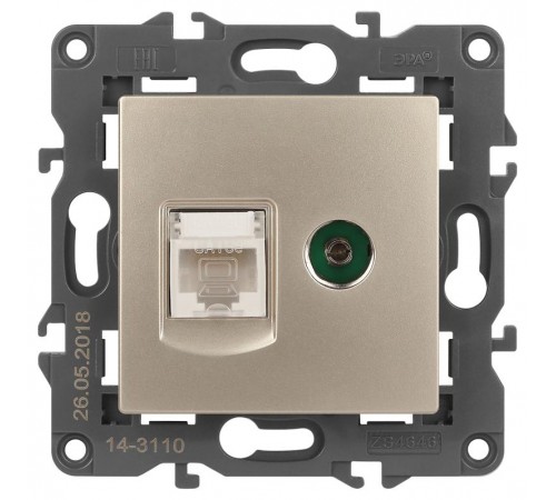 14-3110-04 Розетка RJ45+TV, IP20, шампань  Б0034317  ЭРА