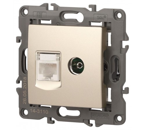 14-3110-04 Розетка RJ45+TV, IP20, шампань  Б0034317  ЭРА