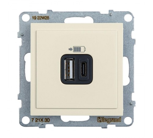 SUNO Зарядное устройство USB 2 выхода Тип А - Тип С Цвет "Слоновая кость"  721230  Legrand