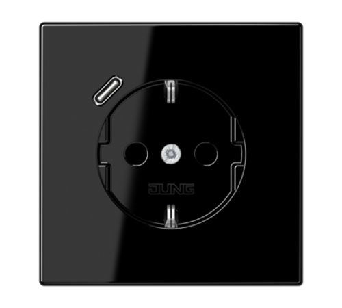 Розетка SCHUKO® с USB-зарядным устройством, тип С; термопласт; черный LS1520-18CSW Jung