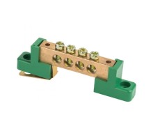 Шина "0" PE 8x12мм 4 отверстия латунь с контактной пластиной 2 зелёных угловых изолятора EKF PROximasn0-125-04-2-peEKF